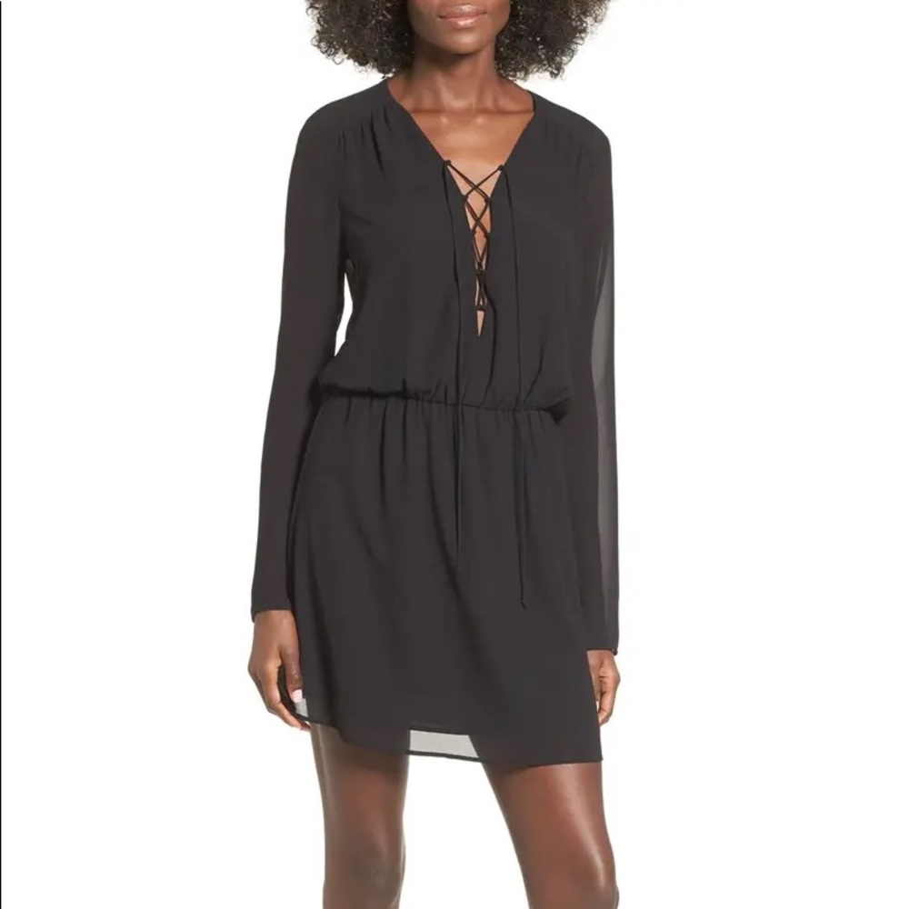 Wayf Black Sabin Lace-Up Chiffon Dress Medium